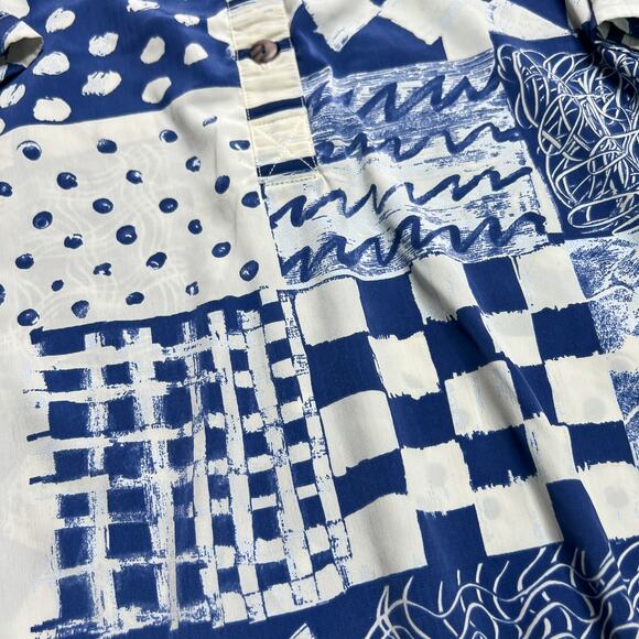 Vintage 80s Peter Popovitch Geometric Patchwork Polo Shirt Elastic Waist Blue - Picture 4 of 5